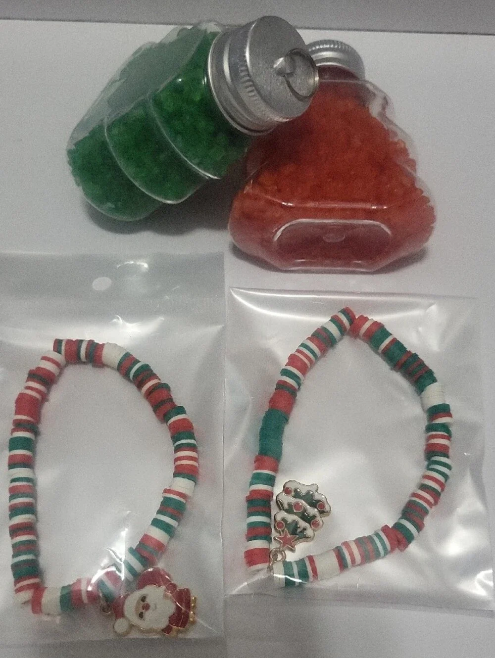 Kids Holiday Beaded Bracelet with Festive Charm - Red Green White